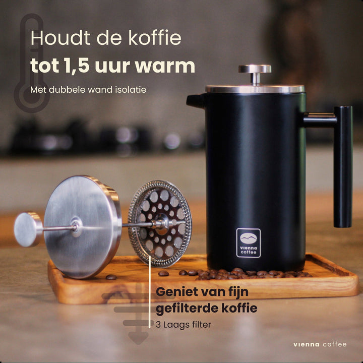 Voordeelset 4: French Press Zwart + Filterkoffiebonen - Viennacoffee - 500 gram