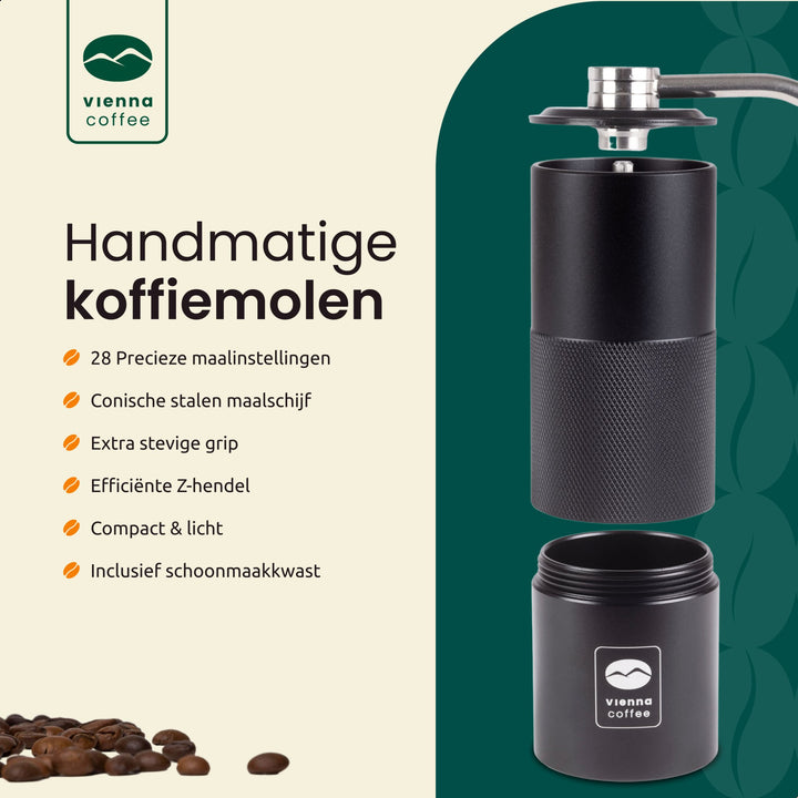 Vienna Coffee Handmatige Koffiemolen - Conisch - 28 Standen - Viennacoffee -