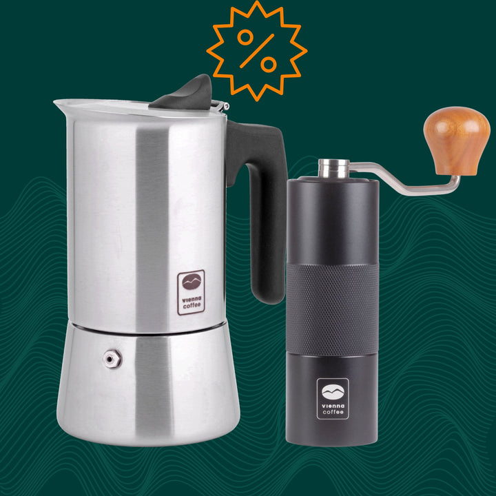 Voordeelset 3: Percolator Inductie + Koffiemolen Handmatig - Viennacoffee -
